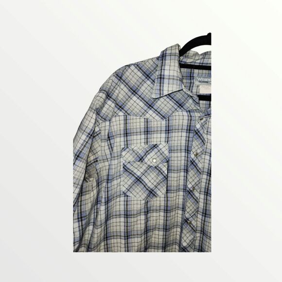 Wrangler Wrancher 2XT Western Shirt Pearl Snap Front Gray Blue /Black - Picture 8 of 10